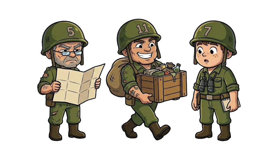 Agentes primos observando mapa e planejando estratégia